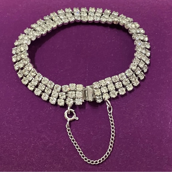 Sherman Jewelry - Vintage Signed Sherman Crystal Tennis Bracelet